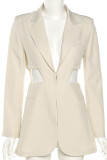 Apricot Fashion Casual Solid Hollowed Out Turn-back Collar Outerwear
