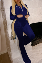 Royal Blue Casual Solid Split Joint Zipper Collar Long Sleeve Two Pieces