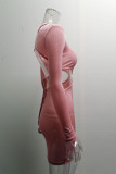 Grey Fashion Sexy Solid Hollowed Out O Neck One Step Skirt Dresses