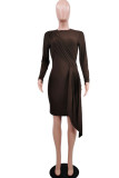 Black Fashion Elegant Solid Split Joint O Neck Dresses