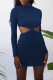 Blue Fashion Sexy Solid Hollowed Out O Neck One Step Skirt Dresses