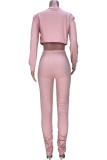 Pink Fashion Casual Solid Patchwork O Neck Long Sleeve Two Pieces