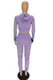 Grey Sexy Solid Patchwork Hooded Collar Long Sleeve Two Pieces