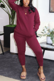 Purple Casual Solid Pocket O Neck Long Sleeve Two Pieces
