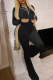 Black Casual Solid Patchwork Zipper Collar Long Sleeve Two Pieces