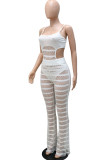 White Fashion Sexy Solid See-through Spaghetti Strap Sleeveless Two Pieces