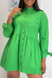 Pink Fashion Casual Solid Basic Turndown Collar Shirt Dress