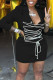 Black Casual Work Solid Bandage Patchwork Buckle Turn-back Collar A Line Dresses