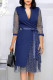 Tibetan Blue Fashion Street Polka Dot Patchwork V Neck A Line Dresses