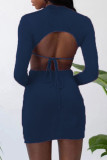 Grey Fashion Sexy Solid Hollowed Out O Neck One Step Skirt Dresses
