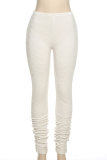 Cream White Fashion Casual Solid Fold Skinny High Waist Trousers