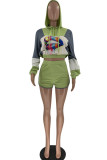 Green Fashion Casual Print Split Joint Hooded Collar Long Sleeve Two Pieces