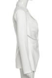 White Fashion Street Solid Hollowed Out Turn-back Collar Outerwear