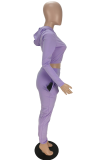 Grey Sexy Solid Patchwork Hooded Collar Long Sleeve Two Pieces