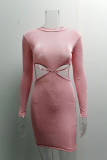 Grey Fashion Sexy Solid Hollowed Out O Neck One Step Skirt Dresses