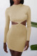 Apricot Fashion Sexy Solid Hollowed Out O Neck One Step Skirt Dresses