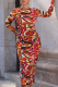 Colour Sexy Print High Opening O Neck Pencil Skirt Dresses