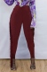 Burgundy Sexy Solid Tassel Skinny High Waist Pencil Solid Color Bottoms