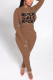 Coffee Street Print O Neck Long Sleeve Two Pieces