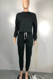 Grey Fashion Casual Solid Basic O Neck Long Sleeve Two Pieces