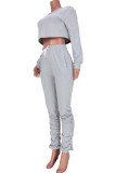 Pink Fashion Casual Solid Patchwork O Neck Long Sleeve Two Pieces