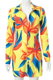Multicolor Casual Print Patchwork Turndown Collar Shirt Dress Dresses