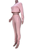 Pink Fashion Casual Solid Patchwork O Neck Long Sleeve Two Pieces