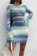 Blue Casual Striped Patchwork O Neck Pencil Skirt Dresses