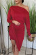 Purplish Red Fashion Casual Solid Patchwork Asymmetrical Oblique Collar Long Sleeve Dresses