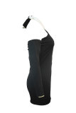 Black White Fashion Sexy Patchwork Hollowed Out Backless Halter Long Sleeve Dresses