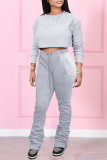 Pink Fashion Casual Solid Patchwork O Neck Long Sleeve Two Pieces