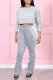 Grey Fashion Casual Solid Patchwork O Neck Long Sleeve Two Pieces