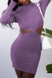 Grey Fashion Sexy Solid Hollowed Out O Neck One Step Skirt Dresses