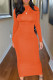 Orange Fashion Sexy Solid Backless O Neck One Step Skirt Dresses