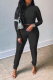 Black Sexy Solid Patchwork Hooded Collar Long Sleeve Two Pieces