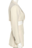 Apricot Fashion Casual Solid Hollowed Out Turn-back Collar Outerwear