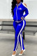Blue Fashion Casual Print Hollowed Out Patchwork Zipper Collar Long Sleeve Two Pieces