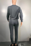 Grey Fashion Casual Solid Basic O Neck Long Sleeve Two Pieces
