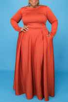 Orange Fashion Casual Solid Split Joint O Neck Plus Size Two Pieces