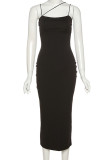 Black Fashion Street Solid Spaghetti Strap Pencil Skirt Dresses