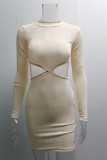 Grey Fashion Sexy Solid Hollowed Out O Neck One Step Skirt Dresses