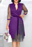 Red Fashion Street Polka Dot Patchwork V Neck A Line Dresses