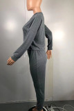 Grey Fashion Casual Solid Basic O Neck Long Sleeve Two Pieces