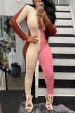 Multicolor Fashion Casual Patchwork Basic Zipper Collar Skinny Jumpsuits