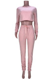 Pink Fashion Casual Solid Patchwork O Neck Long Sleeve Two Pieces