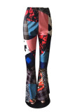Multicolor Fashion Casual Print Basic Regular High Waist Speaker Trousers
