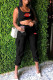 Black Fashion Casual Print Patchwork U Neck Sleeveless Two Pieces
