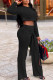 Black Fashion Casual Solid Bandage O Neck Long Sleeve Two Pieces
