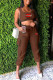 Brown Fashion Casual Print Patchwork U Neck Sleeveless Two Pieces