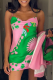Pink Casual Print Patchwork Spaghetti Strap Pencil Skirt Dresses